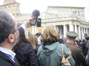 Pope Benedict XVl speaks from same Papal balcony.